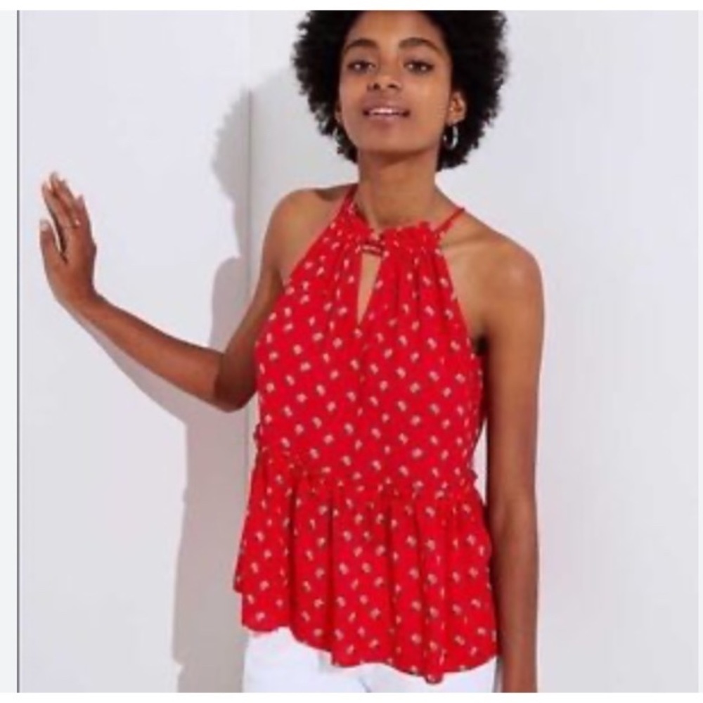 Loft red halter top flutter blouse size XS